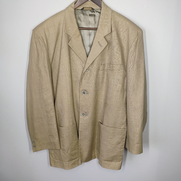 MOSA For Oaktree Blazer Mens Small Beige Linen Blend Sport Coat Pockets - Picture 1 of 14
